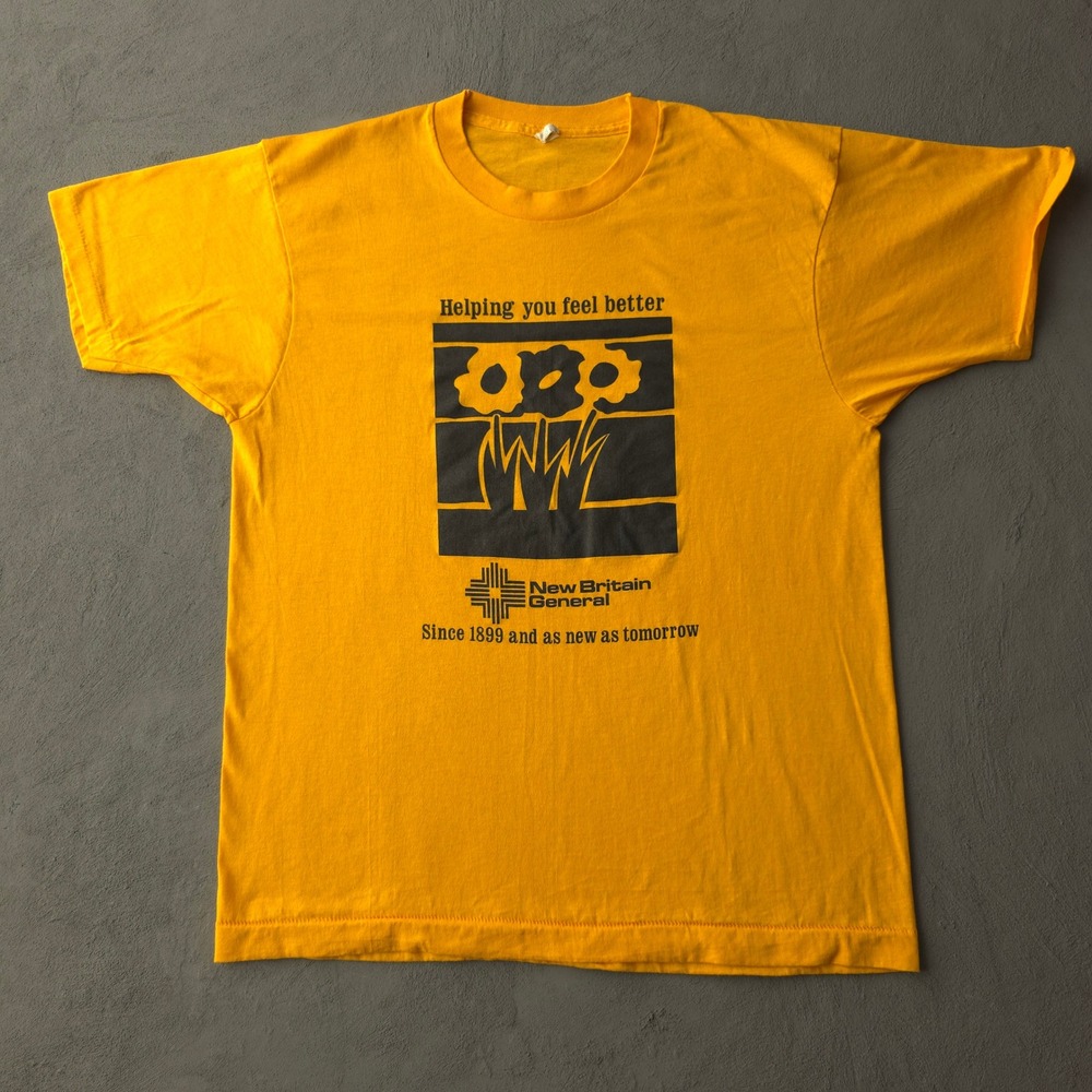 Vintage 80s Screen Stars Yellow T-shirt Large New Britain General Hospital USA